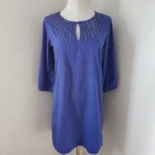 Banana Republic Purple Blue 3/4 Sleeve Beaded Dress Women's Size 6