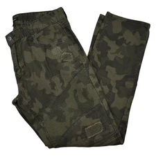 INC Berlin Slim Straight Green Camo Distressed Denim Stretch Jeans Mens size 34 