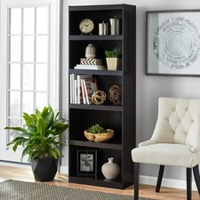 Framed 5-Shelf Bookcase W/ Adjustable Shelves Espresso