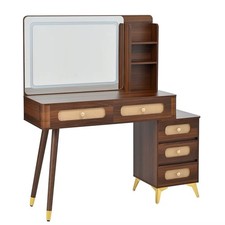 47'' Vintage Makeup Vanity with Mirror and Lights, Makeup Vanity Desk w/ Drawers