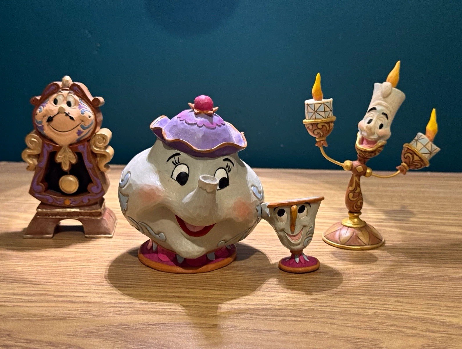 Disney Beauty and the Beast Figurine Set Cogsworth Mrs Potts Chip Lumiere