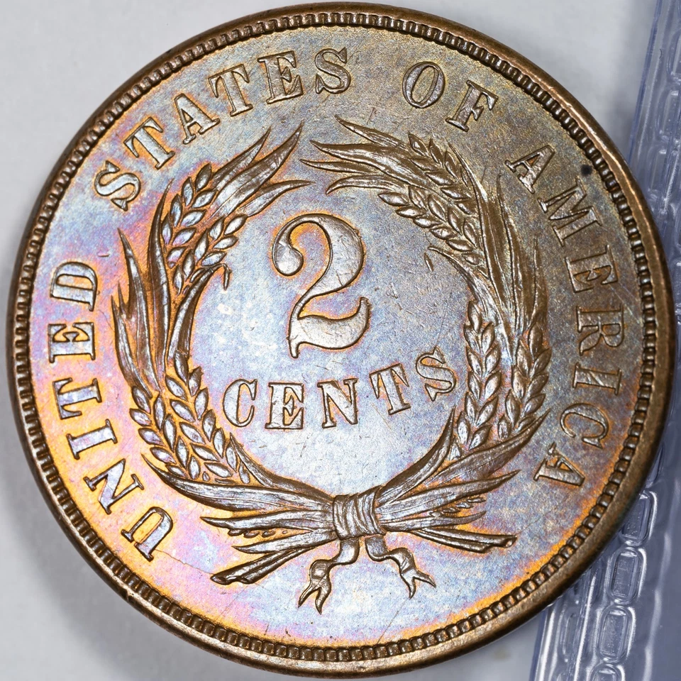 1869 Two Cent Piece BU Uncirculated w/ Toning! See Video - Image 2 of 4
