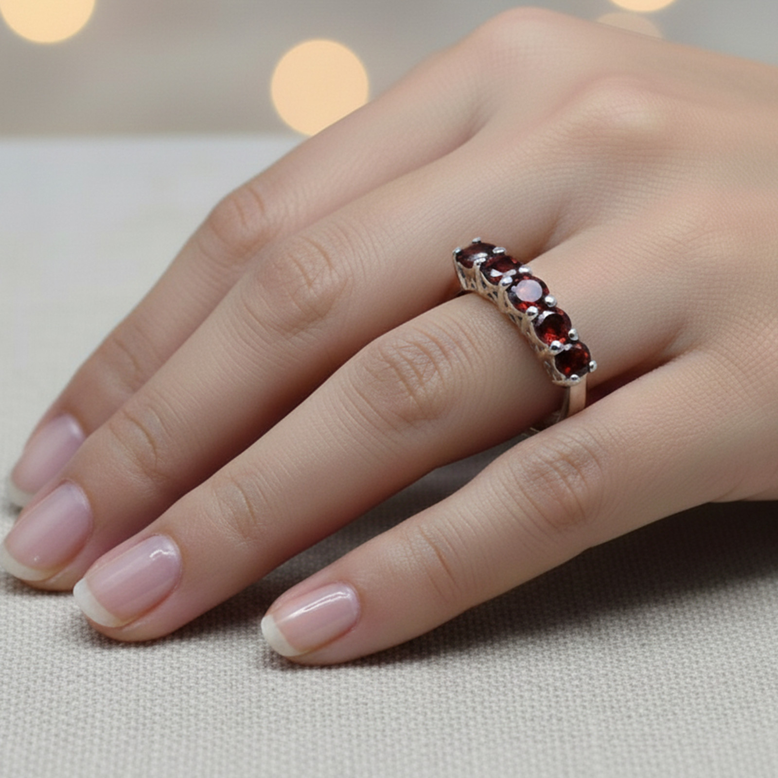 Bague argent 925 rhodié sertie de grenats naturels précieux