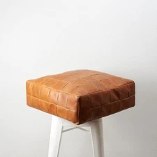 Comfortable Leather Ottoman Pouf - Handmade Unstuffed Moroccan Pouf Cover - S...