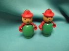 Vintage Fisher Price Little People Snorky Fireman Lot of 2 Green All Wood 1960s