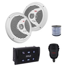 Pyle 4-Channel Marine Bluetooth Controller, 2x 6.5" 150W Speakers White ,Wire