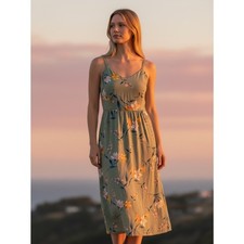 Old Navy Sage Green Floral Midi Dress with Spaghetti Straps