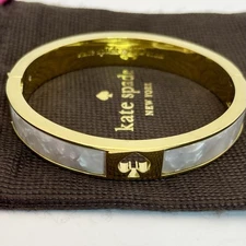 Kate Spade Hole Punch Spade Pearlescent 2" Round Bangle Bracelet O0RU2548 & Bag