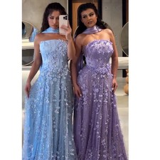 Elegant A-line 3D Flower Lace Evening Dress Shawl Formal Prom Wedding Party Gown