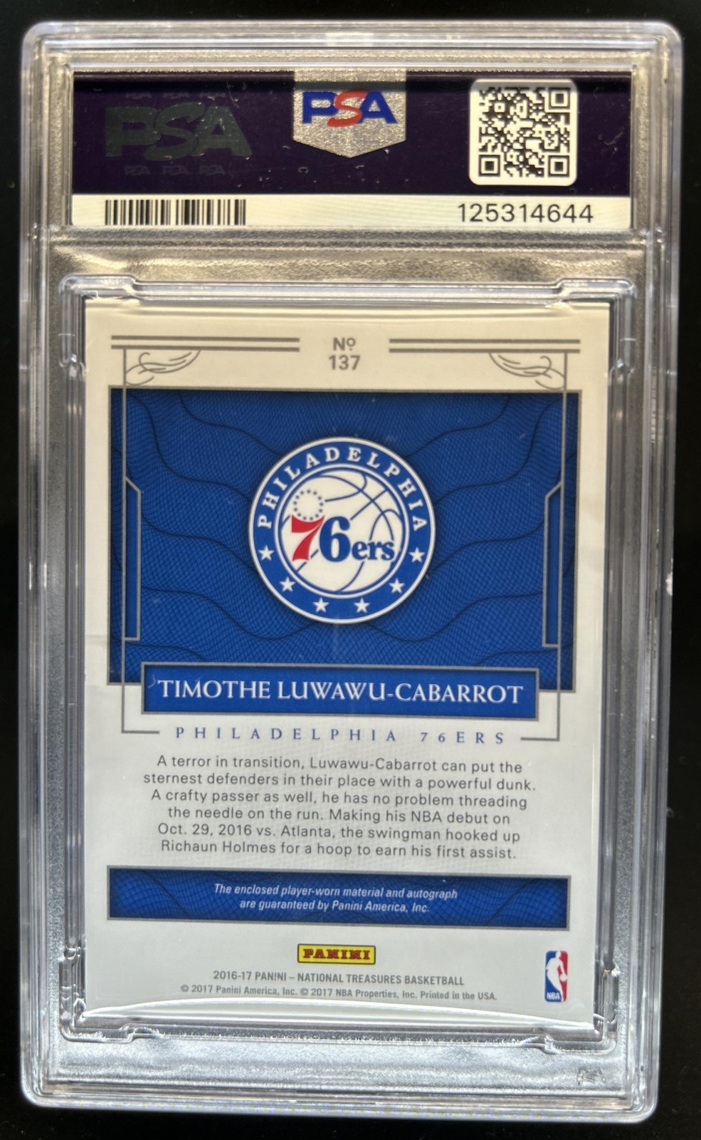 2016-17 National Treasures Timothe Luwawu-Cabarrot Patch Auto Logoman #1/1 PSA 6 view 2