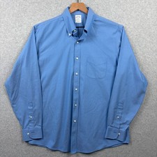 Brooks Brothers Shirt Mens 16.5 4/5 Large Blue Regent Fit OCBD Oxford Non Iron