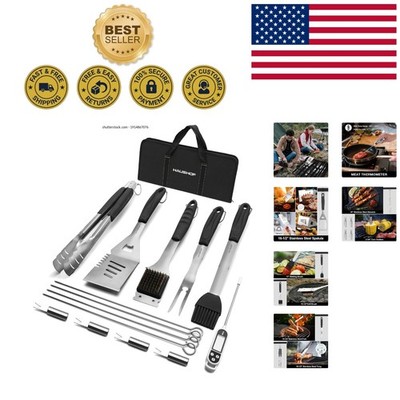 Deluxe BBQ Grill Set - 15 Stainless Steel Tools with 16-1/2'' Spatula & Carry Bag