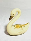 Fenton Cameo Satin Swan Figurine With Hand Painted Daisies, Signed Vintage 1970s
