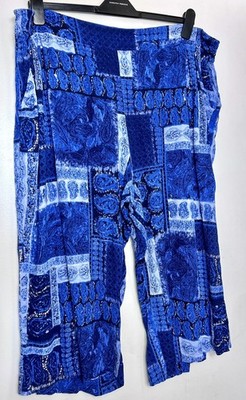 JULIPA Royal Blue Floral Print Viscose Cropped Trousers Size UK 28