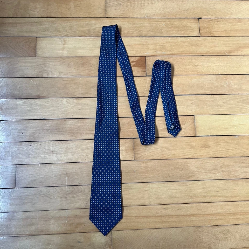 E. Marinella Napoli Navy Blue Yellow Geometric Silk Tie Made in Italy Classic - Bild 2 von 4