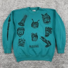 Vintage Oneita Power Sweats Sweatshirt Men’s L Made In USA Alaska Tribal AOP