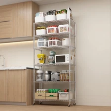 Home Kitchen Garage Wire Shelving 6 Tier Storage Rack Unit Shelves Metal Silver