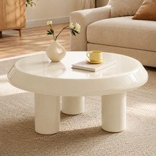 Cream White Oval Coffee Table Modern Living Room Centre Table Low Sofa Table