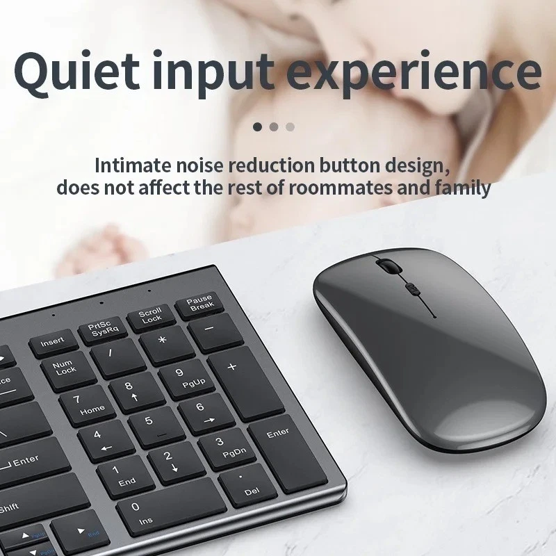 Gray Bluetooth 5.0 & 2.4G Wireless Keyboard Mouse Combo Rechargeable Full-Size - Image 2 of 4