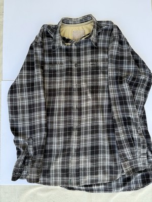 Plaid Flannel Shirt Mens  Gray & Black Outdoor Pocket Size XLT Long Sleeve Work