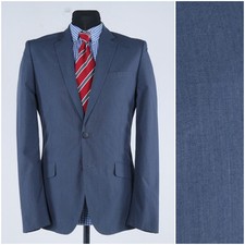 Mens Half Lined Sport Coat 38R US Size H M Blue Cotton Blazer Summer Jacket