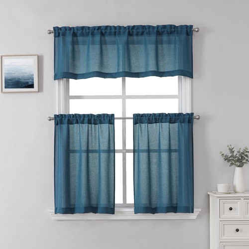 Faux Linen Light Filtering Semi-Sheer Rod Pocket Kitchen Curtain Valance and ...