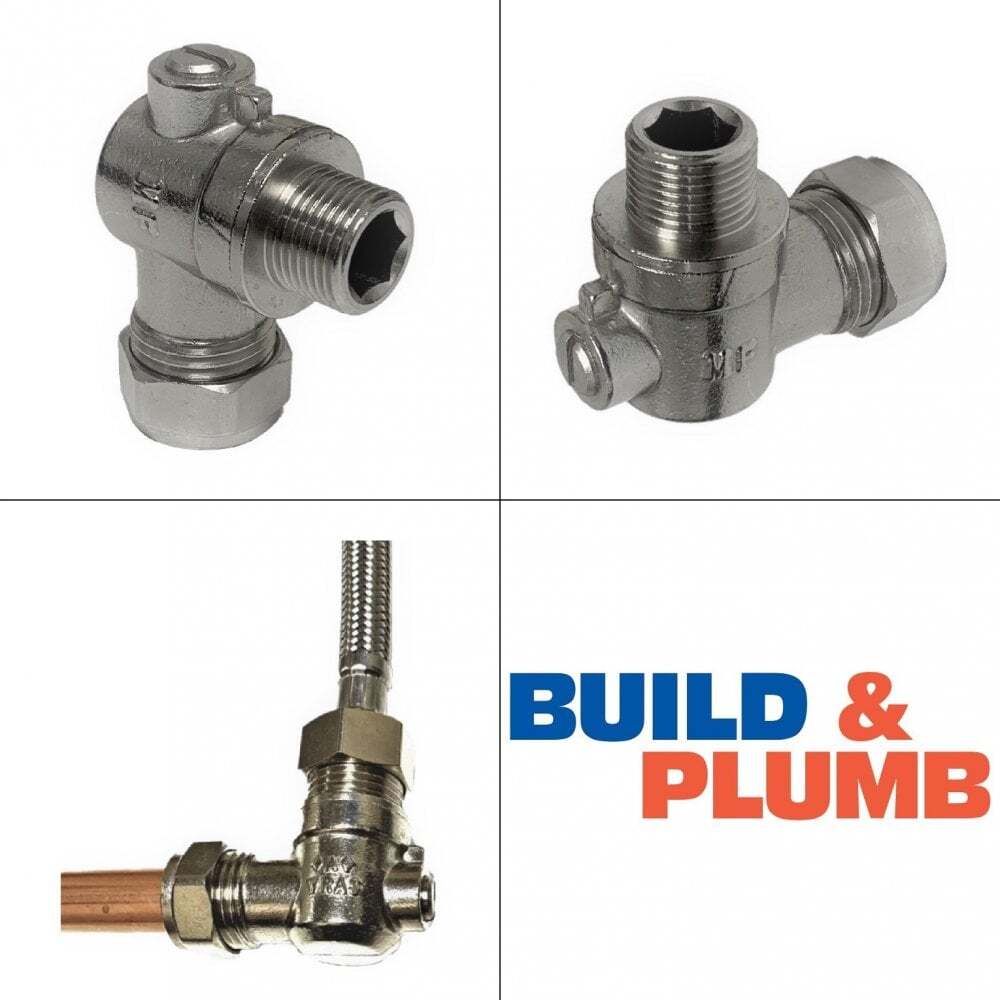 Flat Faced Male ANGLED Isolating Valve Chrome for Tap Connectors 15mm x