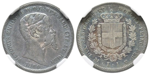 Italy - Sardinia 1 Lira 1860 M, Milan - Vittorio Emanuele II. 1849-1861 NGC