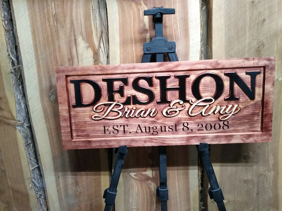 Personalized Family Name Custom Carved Wood Plaque Couple Wedding Gift SL112 - Image 2 of 4
