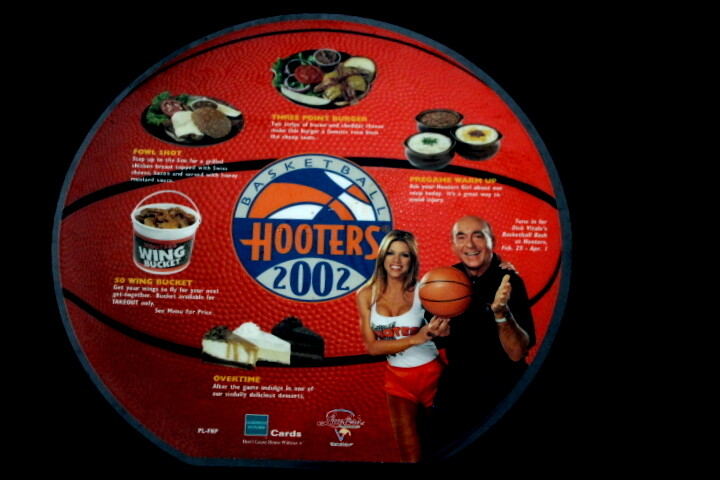 Vtg 2002 Hooters Basketball Dick Vitale Laminated New Food Menu Single Sided