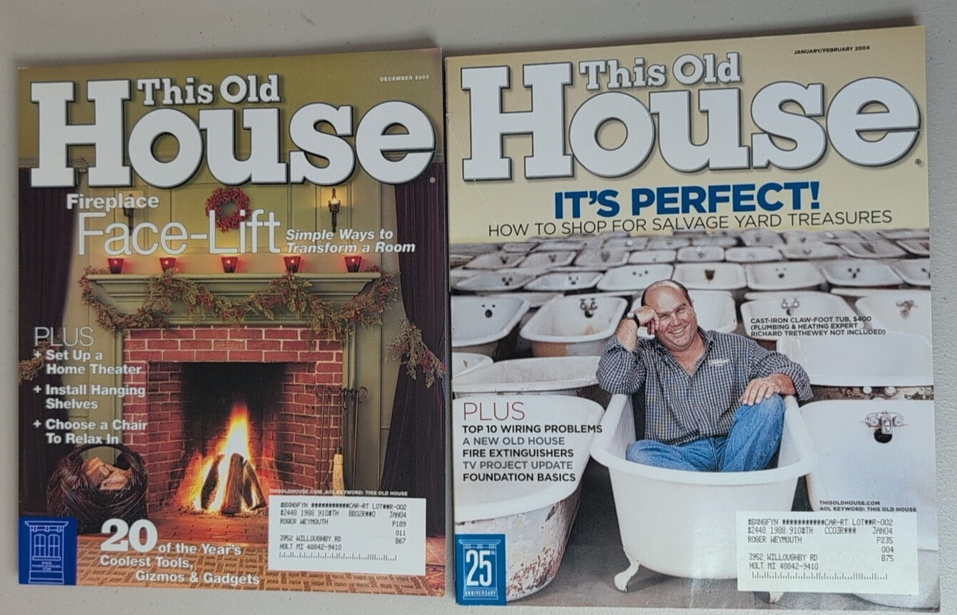 THIS OLD HOUSE Magazine Lot of 2 2003-4 Dec Jan DIY Fireplace Home Theater Tubs