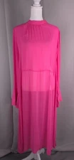 By Anthropologie Dress Womens L Pink Mesh Sheer Maxi Long Sleeve Ethereal Airy