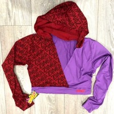 ladies girls lightweight stretch crop purple hoodie top Zumba fitness gym Dance