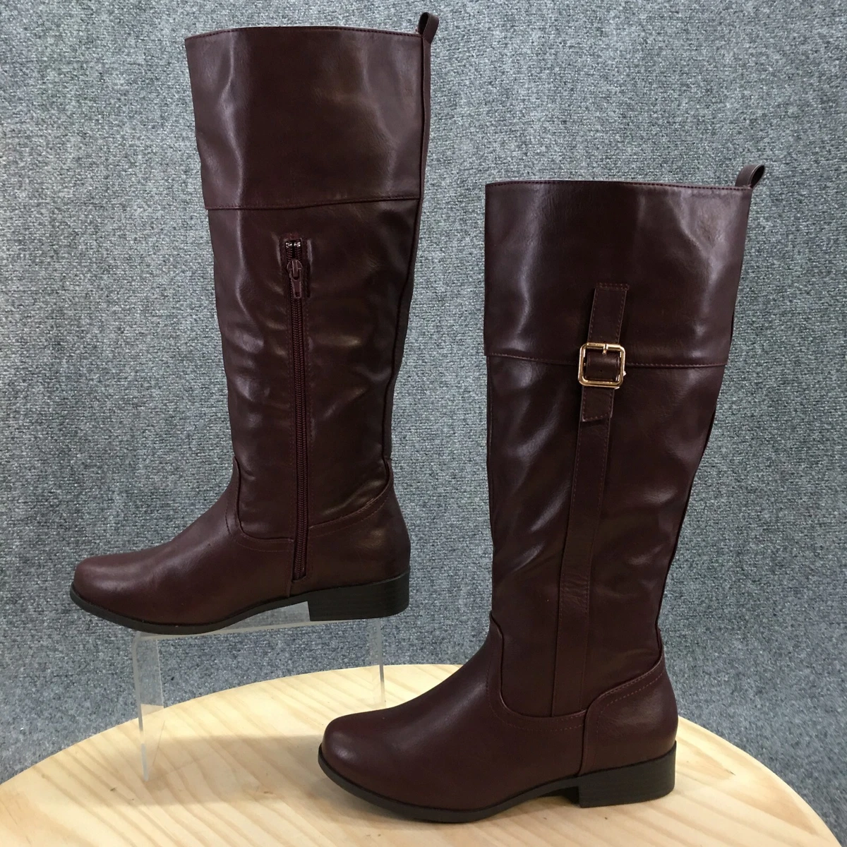Justfab Boots Womens 8 Winona Riding Tall Heels Zipper Burgundy