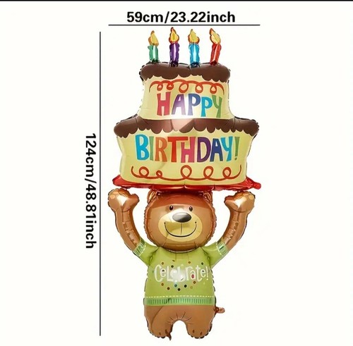 Large Balloon Teddy Bear Birthday Cake + Air Pump 18th Party Balloon Accessory - Picture 2 of 4