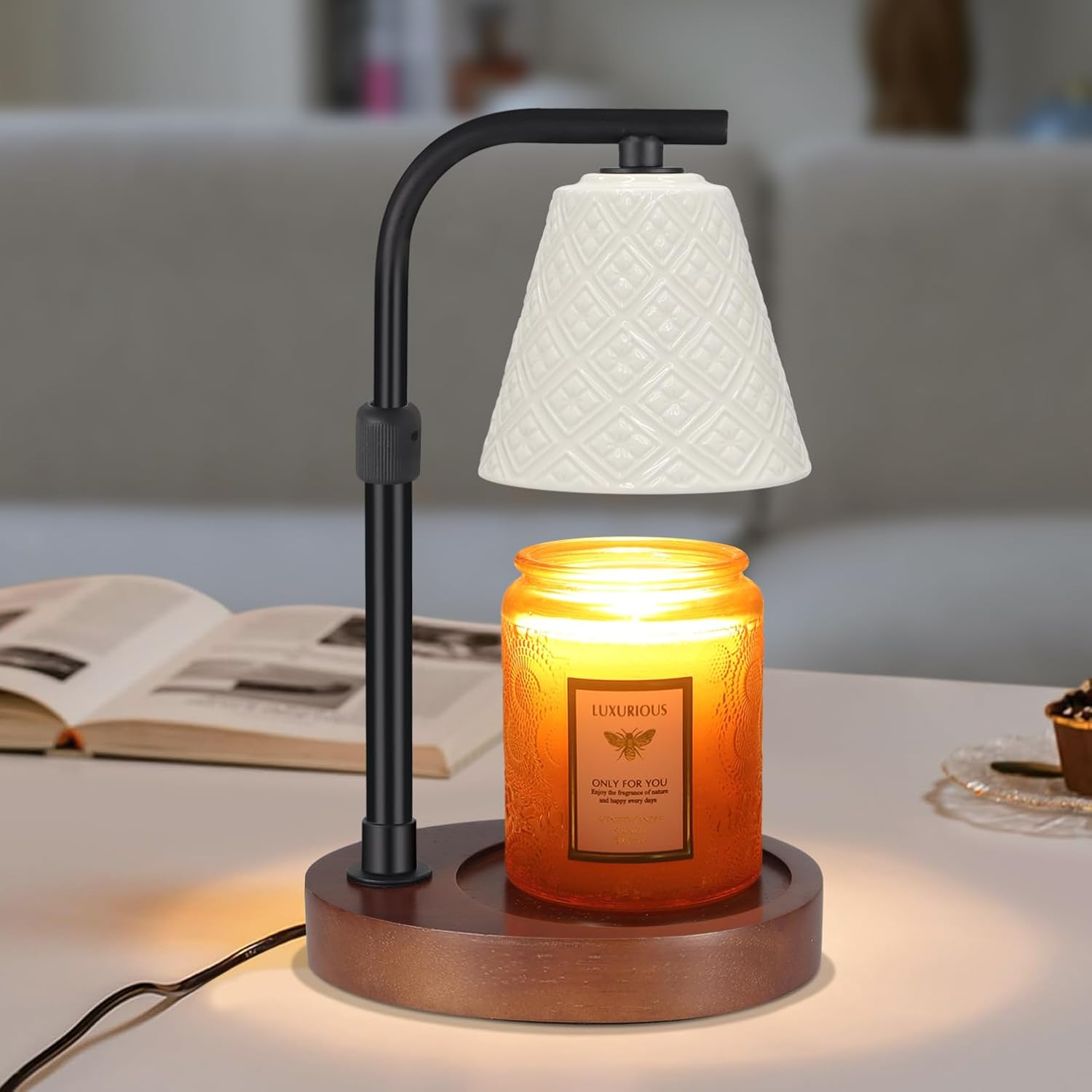 Dimmable Adjustable Height Ceramic Candle Warmer Lamp with Soft Lighting