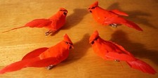 4 Clip On Red Bird Cardinal Christmas Ornaments Real Feather Tails Cabin Decor