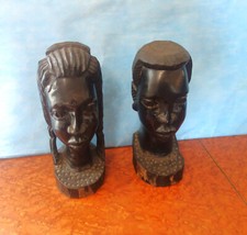 superbe ensemble de 2 anciennes têtes africaines en ébène statuette bustes