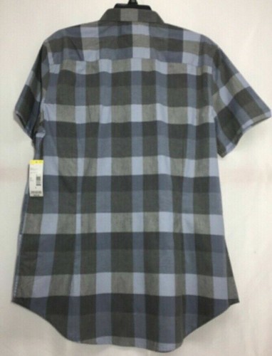 Men's Structure Short Sleeve, Slim Fit, Plaid Smoke Grey Collared Shirt, M or L - Picture 2 of 6