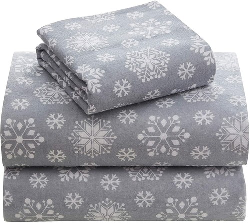 Gray Grey Winter Snowflake 4pc Cotton 