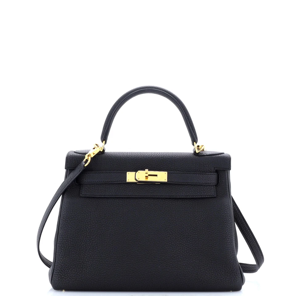 Hermes Kelly Handbag Black Togo with Gold Hardware 28