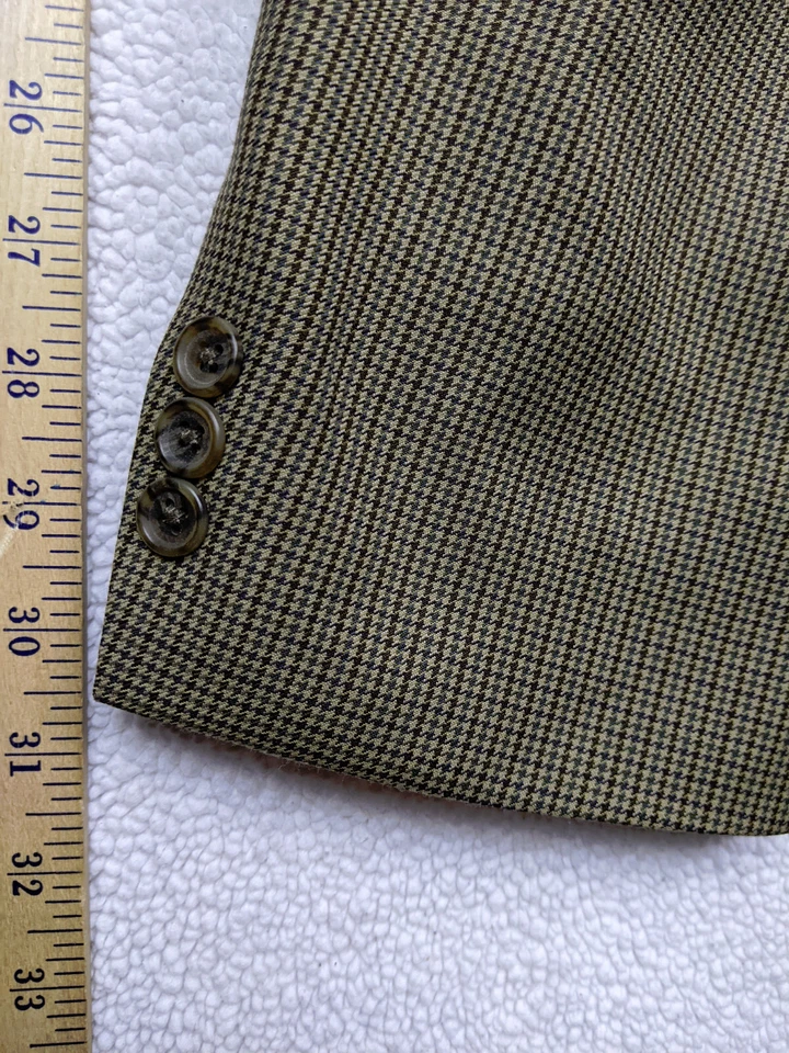 Chaqueta Blazer Stafford Para Hombres 46R Beige Pata de Gallo Mezcla de Poli Lana 2 Botones Foto 2 de 4