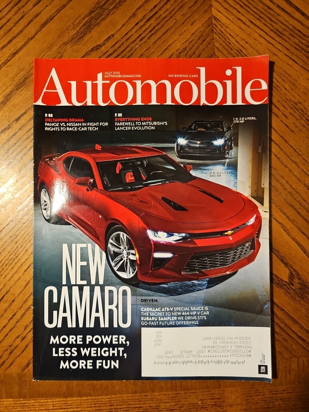 Automobile Magazine July 2015 Camaro DeltaWing Cadillac ATS-V Porsche ...