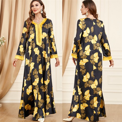 Muslim Floral Kaftan Islamic Women Maxi Dress Ramadan Dubai Caftan Moroccan Gown - Picture 78 of 216