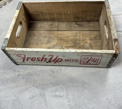 Vintage 7 up  Wooden Soda Crate  Wood Box Fresh Up with Seven Up 18'' x 12''  60's