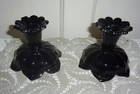 1940's Black Amethyst LOTUS Pattern 4 Inch Reversible Candlesticks