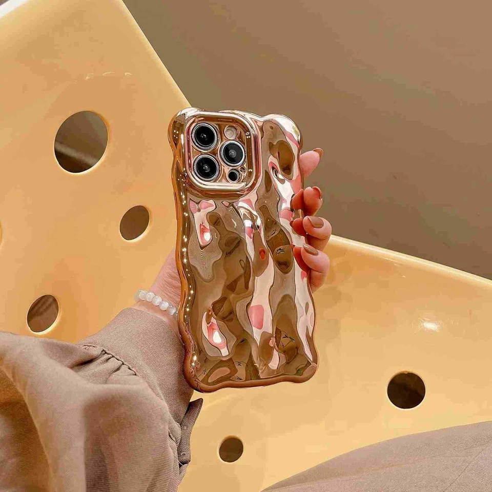 Funda Brillante TPU Cromo Ondulado Forma Burbuja Onda 3D para iPhone 16 Pro Max 15 13 12 Foto 3 de 4