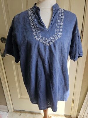 Denim Supply American Level Jeans Blue V Neck Embroidered Tunic Top Women's G