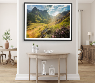 Mountain Print, Forest Wall Art, Cloudy Sky View Framed Nature Wall Art, Natural