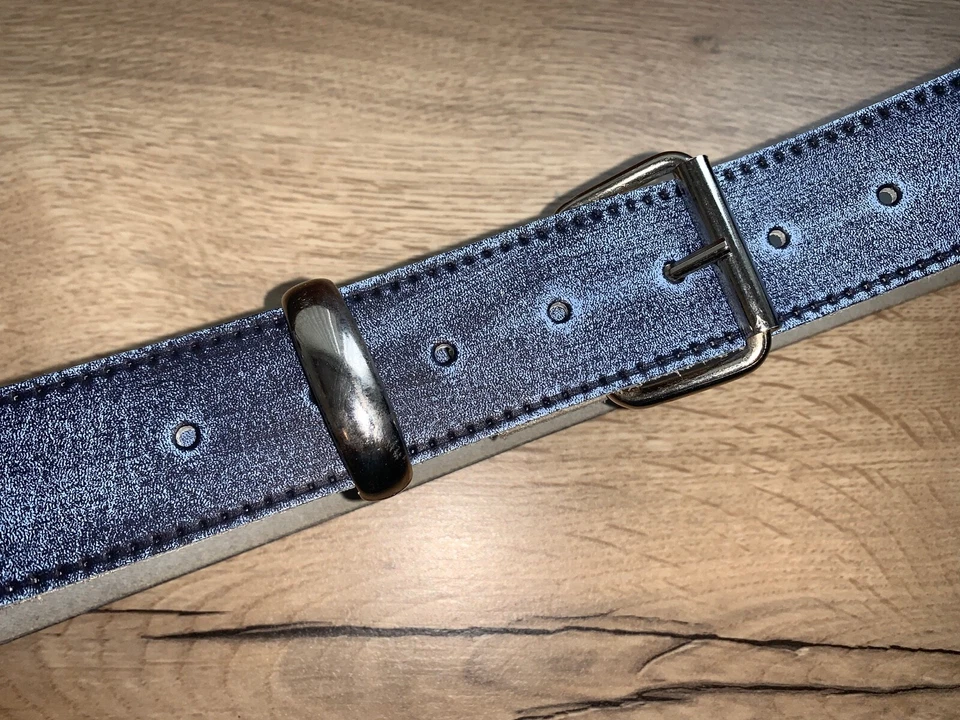 Cinturón de mezclilla azul de cuero real 38 mm tachuela a presión con hebilla wx18 Foto 4 de 4